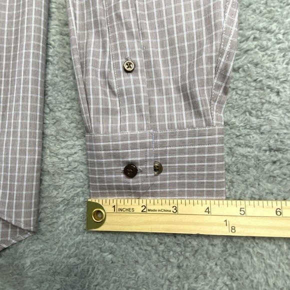 Joseph Abboud Brown Check Non Iron Dress Shirt Size XL Button Up - Picture 7 of 12